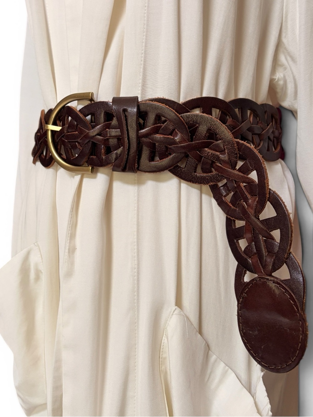 dELiA*s Dark Brown Woven Leather & Brass Belt Western Y2K Revival S/ M